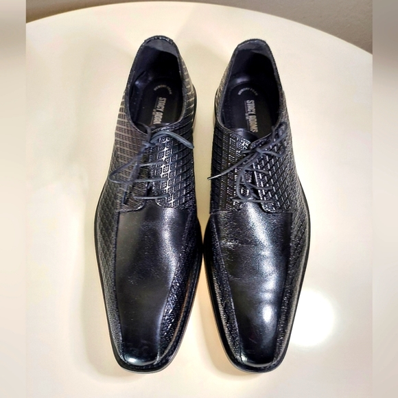 Stacy Adams Black Printed Cow Leather Lace Up Oxford Dress Shoes - Picture 4 of 13